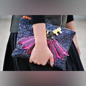 MAWI SS13 Acrylic Perspex Spikes Beetle Tube Crystal Purple Glitter Clutch Bag